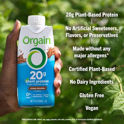 Orgain 20g Plant Based Protein Shake, Chocolate 11 fl. oz. 12 pk.