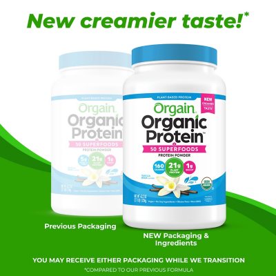 Orgain Organic 21g Plant-Based Protein Powder + Superfoods, Vanilla 2.7 lbs.