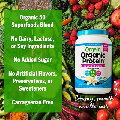 Orgain Organic 21g Plant-Based Protein Powder + Superfoods, Vanilla 2.7 lbs.