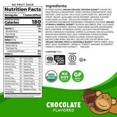 Orgain Kids Organic Grass Fed 8g Protein Nutritional Shake Chocolate 8.25 fl. oz., 18 pk.
