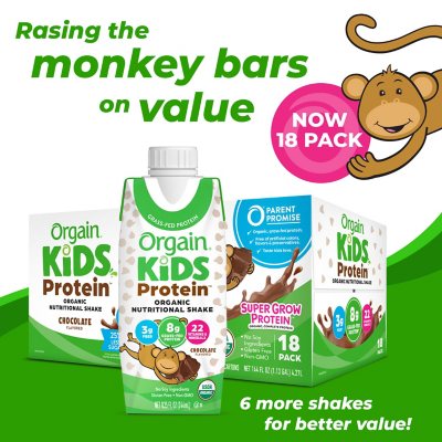 Orgain Kids Organic Grass Fed 8g Protein Nutritional Shake Chocolate 8.25 fl. oz., 18 pk.