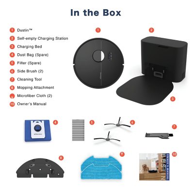 Dustin Self-Emptying Robot Vacuum and Mop, with 100-day Dock and Patented Navigation, Wi-Fi Connected