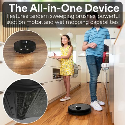 Dustin Self-Emptying Robot Vacuum and Mop, with 100-day Dock and Patented Navigation, Wi-Fi Connected
