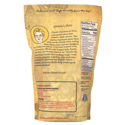 Glenda's Farmhouse Whole Natural Unsalted/Unroasted Cashews 26 oz.