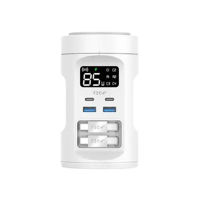 Tech Squared Power Tower with Qi2 Wireless Charging and Retractable Cords