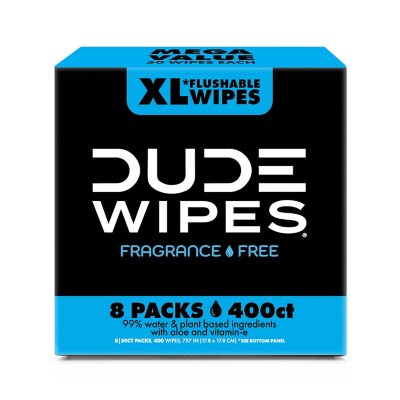 DUDE WIPES XL Flushable Wipes, Fragrance Free, 8 ct., 400 wipes