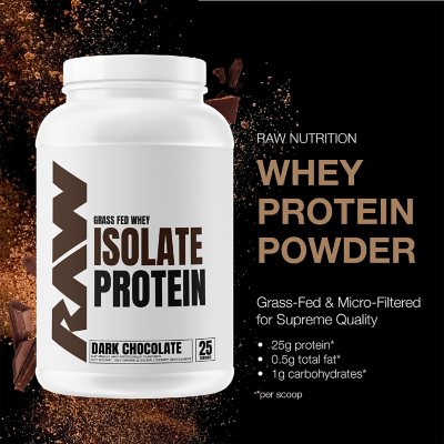 RAW 25g Grass Fed Whey Isolate Protein Powder, Dark Chocolate 1.97 lbs.