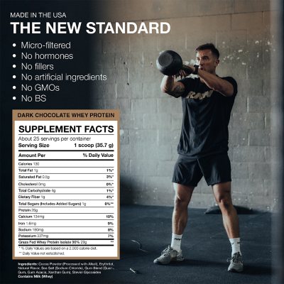 RAW 25g Grass Fed Whey Isolate Protein Powder, Dark Chocolate 1.97 lbs.