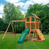 Gorilla Playsets Avalon Wood Swing Set with Wood Roof and Monkey Bars