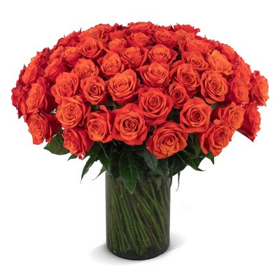 Member's Mark Rose Bouquet and Vase, 100 stems, Choose color variety