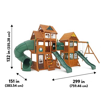 KidKraft Paramount Wooden Swing Set with Two Clubhouses