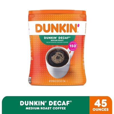 Dunkin' Donuts Decaffeinated Ground Coffee, Medium Roast 45 oz.