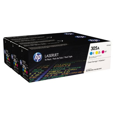 HP 305A Original LaserJet Toner Cartridges, Cyan/Magenta/Yellow (CF370AM, 3-pack)