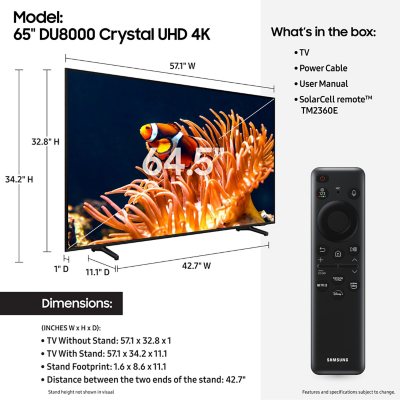 SAMSUNG 65Ã¢ÂÂ Class DU8000 Series Crystal UHD 4K Smart Tizen TV - UN65DU8000DXZA