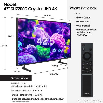 SAMSUNG 43Ã¢ÂÂ Class DU7200 Series 4K Smart TV