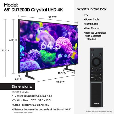 SAMSUNG 65" Class DU7200 Series 4K Smart TV