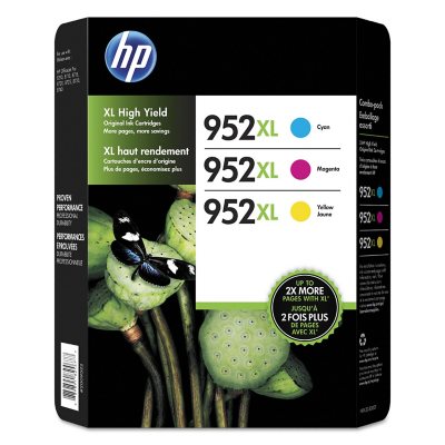 خراطيش حبر أصلية عالية الإنتاجية HP 952XL، سماوي/أرجواني/أصفر، 3 عبوات