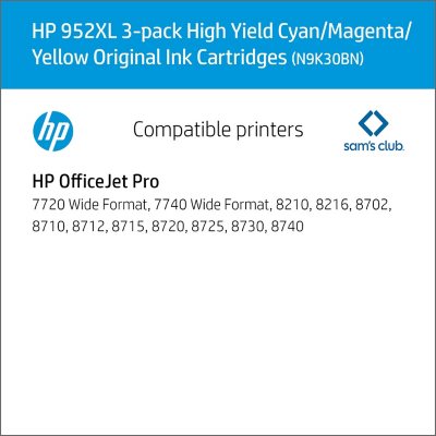 HP 952XL High Yield Original Ink Cartridges, Cyan/Magenta/Yellow, 3 Pack
