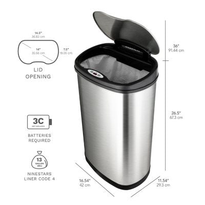 Nine Stars Combo Sensor Trash Can, Stainless Steel 13.2 gal / 3.2 gal