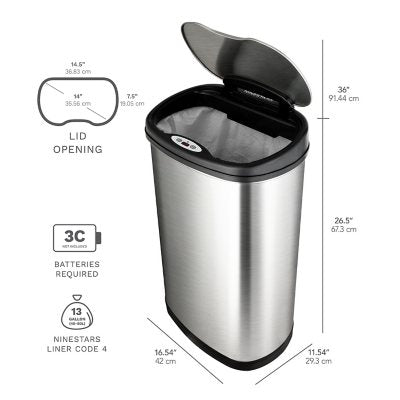 Nine Stars Sensor Trash Cans, Stainless Steel 13.2 gal./3.2 gal.