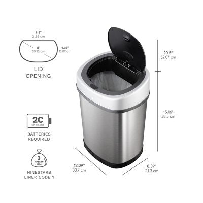 Nine Stars Sensor Trash Cans, Stainless Steel 13.2 gal./3.2 gal.