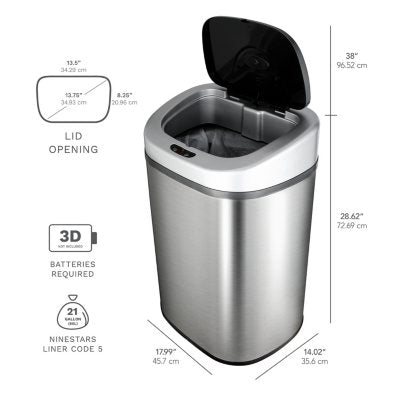 Nine Stars Sensor Trash Can, Stainless Steel 21.1 gal