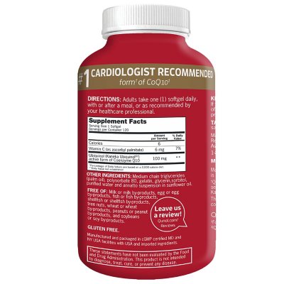 Qunol Mega CoQ10 Ubiquinol Softgels, 100 mg 120 ct.