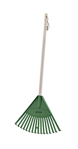 Superio Kids Rake with Hardwood Handle, Gardening and Lawn Care Tools for Kids, Sweep Leaves and Tidying Up The Garden, Plastic Tines and Heavy Duty Wooden Handle 34"