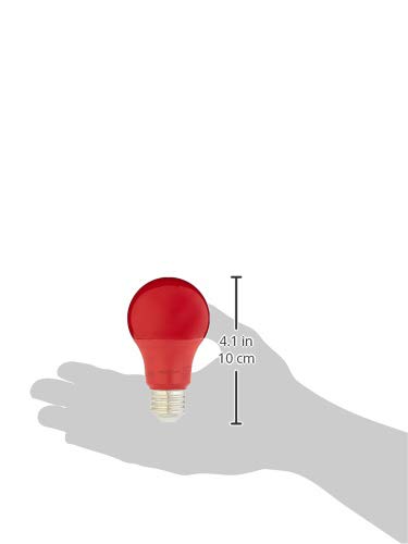 Amazon Basics A19 Red Color Party LED Light Bulbs, 60 Watt Equivalent, Energy Efficient 9W, E26 Standard Base, Non-Dimmable, 10,000 Hour Lifetime, 2-Pack