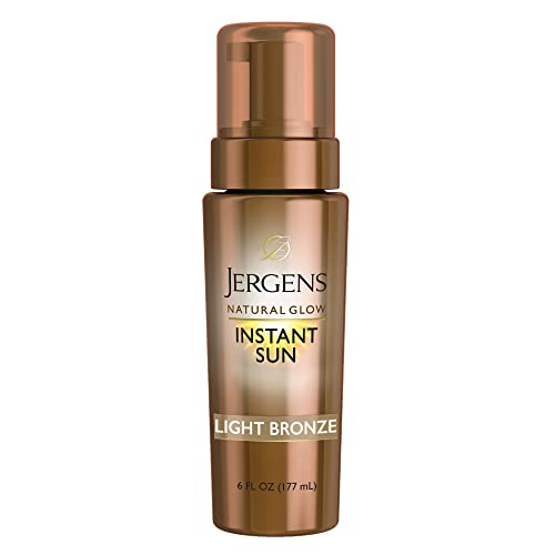 Jergens Natural Glow Instant Sun Body Mousse, Self Tanner for Light Bronze Tan, Sunless Tanning Body Bronzer, Fake Tan for Fair to Medium Skin, 6 Ounce