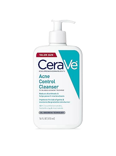 CeraVe Face Wash Acne Treatment | 2% Salicylic Acid Cleanser with Purifying Clay for Oily Skin | Blackhead Remover and Clogged Pore Control | Fragrance Free, Paraben Free & Non Comedogenic| 8 Ounce