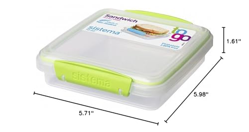 Sistema 450ml Sandwich Box to Go, One Box (Colors May Vary)