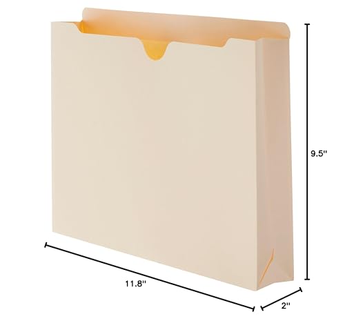 Amazon Basics File Folders Jacket, Reinforced Straight-Cut Tab, 2 Inch Expansion, 50-Pack, Letter Size, Manila