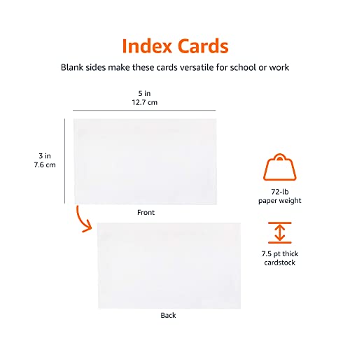 Amazon Basics Ruled Lined Index Note Cards, 500 Count, 5 Pack of 100, White, 5 in x 8 in