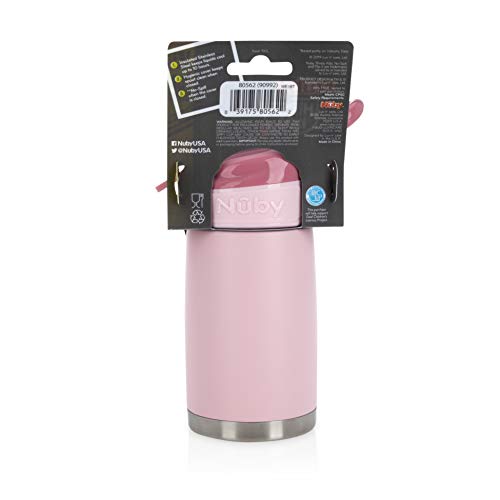 Nuby Thirsty Kids No Spill Flip-It Reflex Stainless Steel Travel Cup or Water Bottle - 10 Oz - 18+ Months - Pink - Back to School Essentials