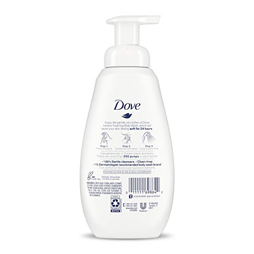 Dove Instant Foaming Body Wash 4 Count for Softer and Smoother Skin Sensitive Skin Effectively Washes Away Bacteria While Nourishing Your Skin 13.5 oz