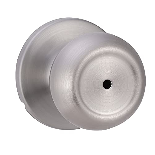 Amazon Basics Bedroom/Bathroom Door Knob With Lock, Coastal, 1-3/8” to 1-3/4”, Satin Nickel