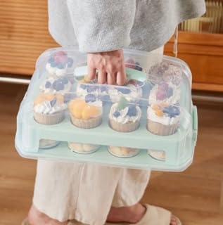 Top Shelf Elements Cupcake Carrier, Green Cupcake Holder Carries 24 Standard-Size Cupcakes, Muffin Traveler Two Tier Stand Reusable Cupcake Box
