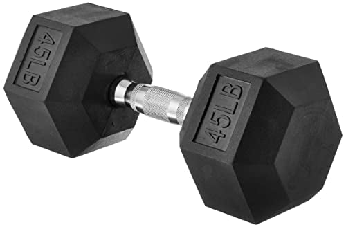 Amazon Basics Rubber Hex Dumbbell Hand Weight, 30 pound, Single, Black