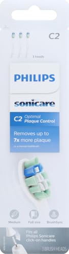 Philips Sonicare C2 Plaque Control - Genuine Replacement Electric Toothbrush Heads, White, 3 Pack, HX9023/65