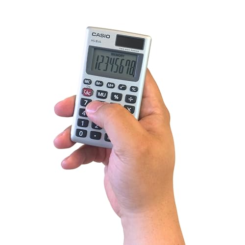Casio HS-8VA Mini 6-Function Calculator | Large 8-Digit LCD Display | Solar Powered with Battery Backup | Standard Function | Portable Pocket Size