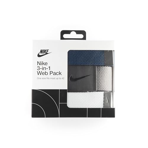 Nike Men's 3 Pack Golf Web Belt, White/Gray/Navy, One Size