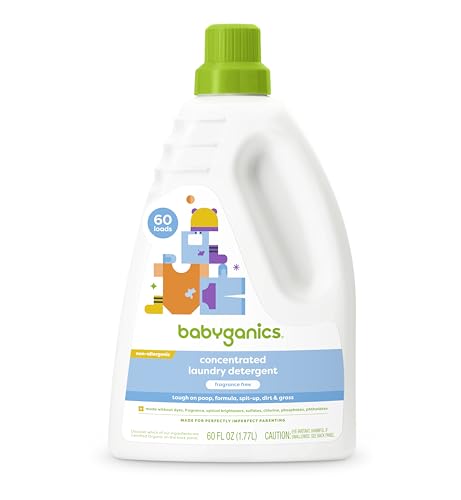 Babyganics 3X Baby Laundry Detergent, HE compatible, Stain-Fighting, Fragrance Free, 60 Fl Oz