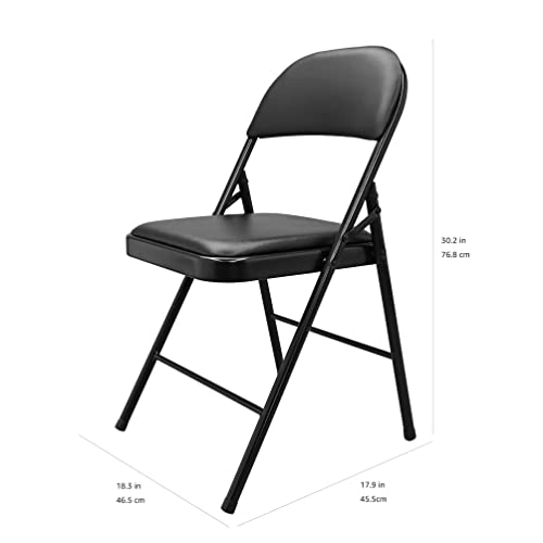 Amazon Basics Comfortable Vinyl-Padded Metal Steel Folding Chairs, Black, 4-Pack