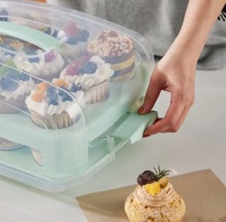 Top Shelf Elements Cupcake Carrier, Green Cupcake Holder Carries 24 Standard-Size Cupcakes, Muffin Traveler Two Tier Stand Reusable Cupcake Box