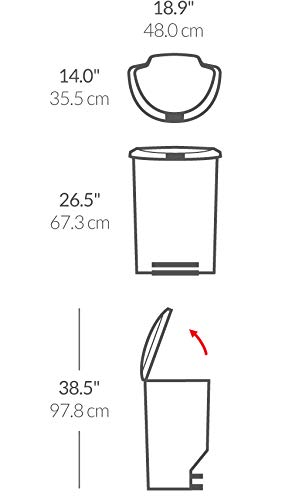 simplehuman 50 Liter / 13 Gallon Semi-Round Kitchen Step Trash Can with Secure Slide Lock, Black Plastic