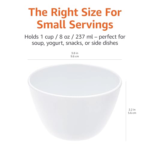 Amazon Basics Round Melamine Bowl, 8 oz, White, 6 Piece Set (Previously AmazonCommercial brand)
