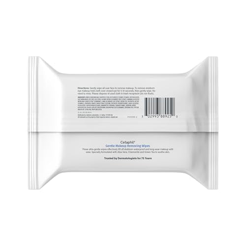 Cetaphil Gentle Makeup Removing Face Wipes, Daily Cleansing Facial Towelettes Gently Remove Makeup, Fragrance and Alcohol Free, 25 Count