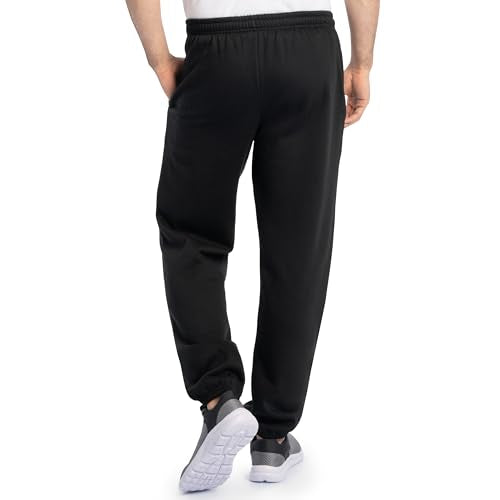 Fruit Of The Loom Mens Eversoft Fleece Elastic Bottom With Pockets, Relaxed Fit, Moisture Wicking, Breathable Sweatpants, Black, Large US