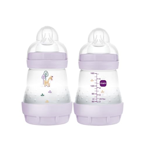 MAM Easy Start Matte Anti-Colic Baby Bottles, 5oz (2 Count), Slow Flow Nipples, Baby Girl